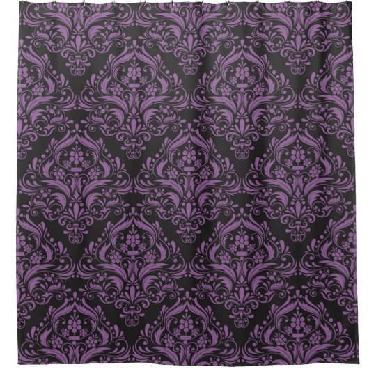 Modern Black And Purple Damask Pattern Shower Curtain Zazzle Com