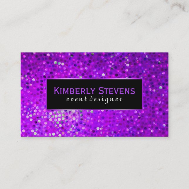 Modern Black And Purple Glitter & Sparkles Business Card (Front)
