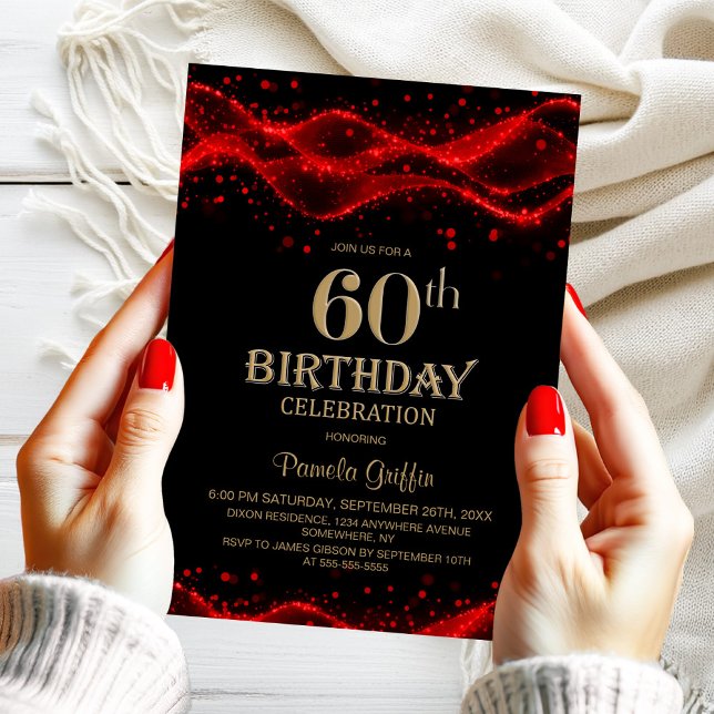 Modern Black and Red 60th Birthday Party Invitation (Creator Uploaded)