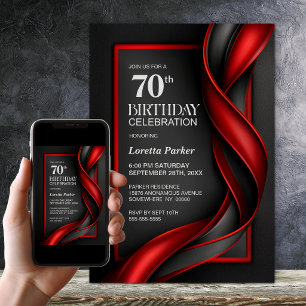 Modern Black and Red 70th Birthday Party Invitation