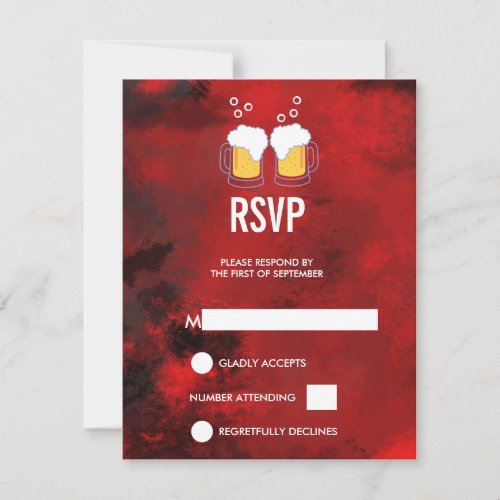 Modern Black and Red Abstract with Beer Party RSVP Card