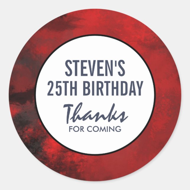Modern Black and Red Artistic Abstract  Birthday Classic Round Sticker (Front)