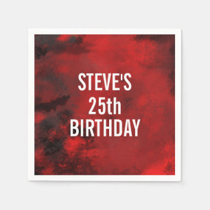 Modern Black and Red Artistic Abstract Birthday Napkins