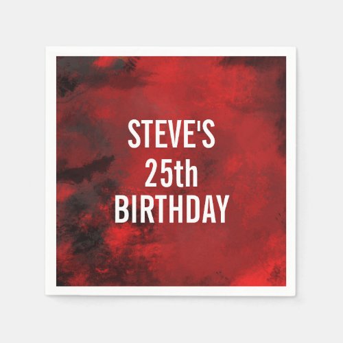 Modern Black and Red Artistic Abstract Birthday Napkins