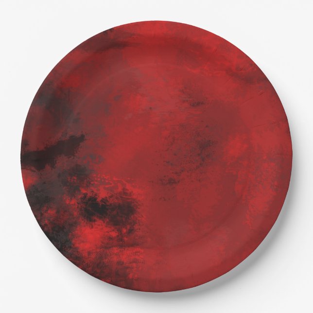 Modern Black and Red Artistic Abstract Paper Plates (Front)