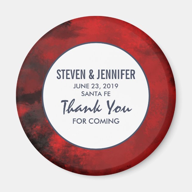 Modern Black and Red Artistic Abstract Wedding Magnet (Front)