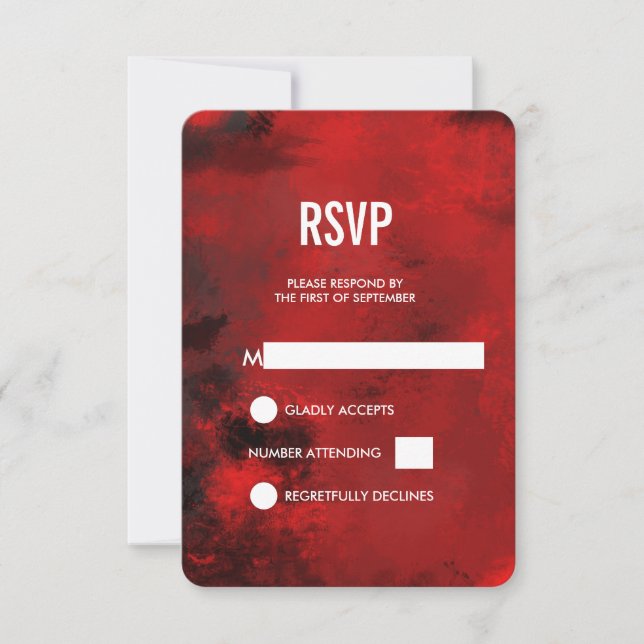 Modern Black and Red Artistic Abstract Wedding RSVP Card (Front)