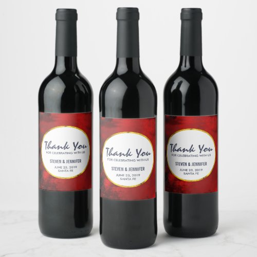 Modern Black and Red Artistic Abstract Wedding Wine Label