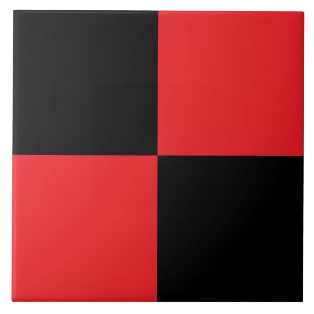 Modern Black and Red Checkered Ceramic Tile (Front)