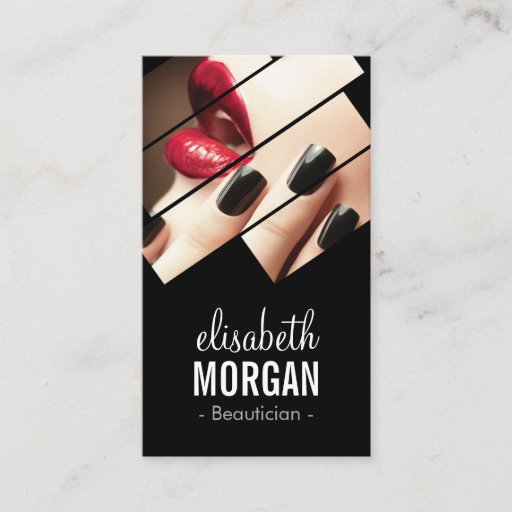 Customizable Modern Black and Red Fashion Makeup Beauty Salon Business Card Template