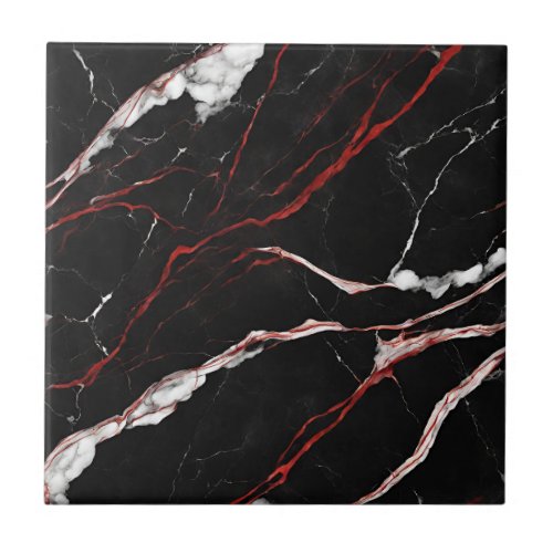 Modern Black and Red Faux Marble Pattern Ceramic Tile