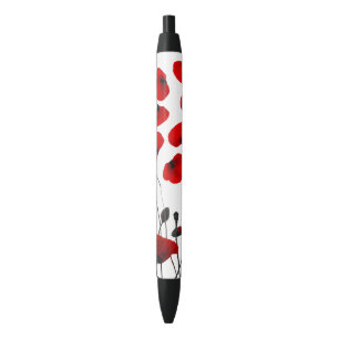 Modern Black and Red Flowers and Petals Pen