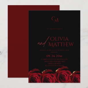Modern Black and Red Roses Wedding Invitation