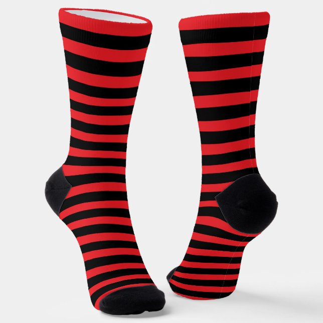 Modern Black and Red Stripes Socks (Angled)