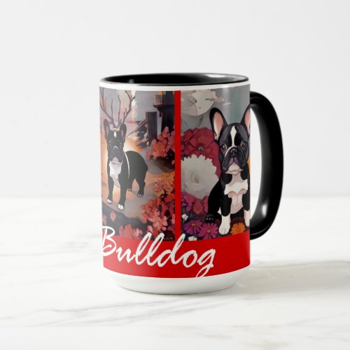 Modern Black and Red Watercolor French Bulldog Mug