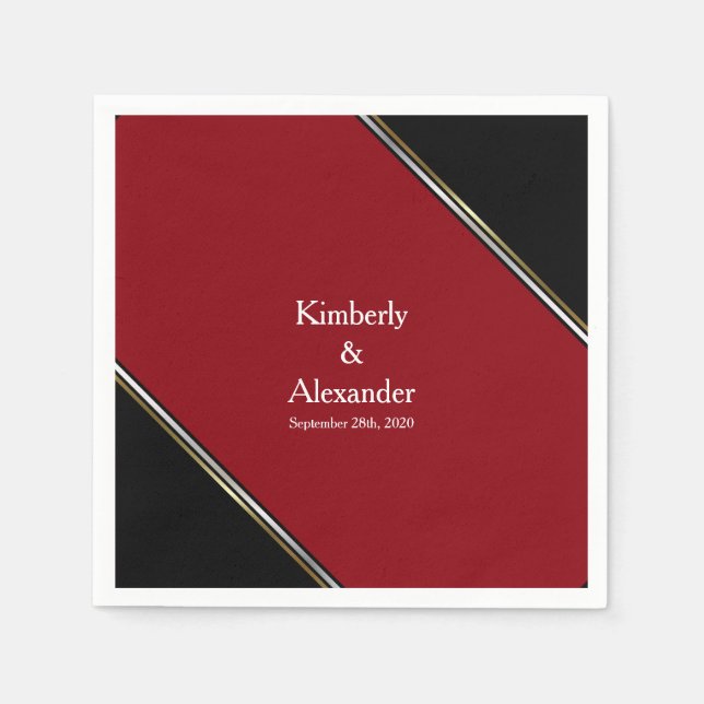 Modern Black and Red Wedding Napkins (Front)