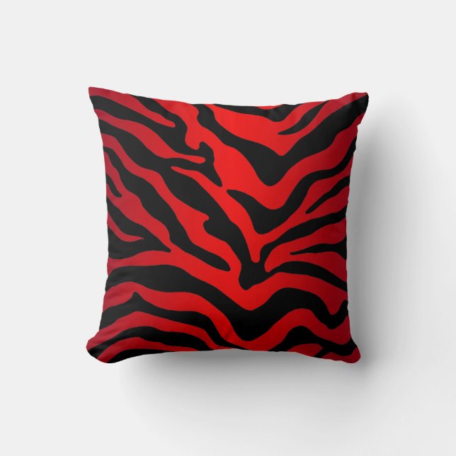 Modern black and red Zebra print Throw Pillow (Front)
