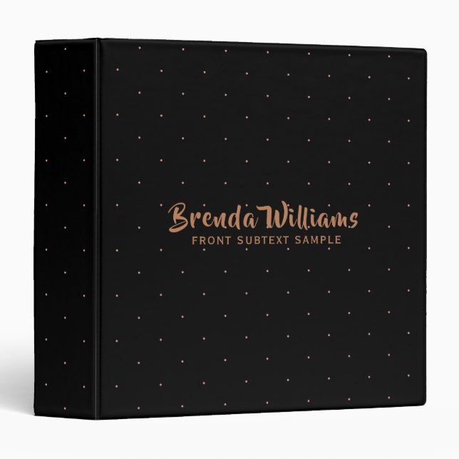 Modern Black And Rose Gold Dots Pattern 3 Ring Binder (Front/Spine)