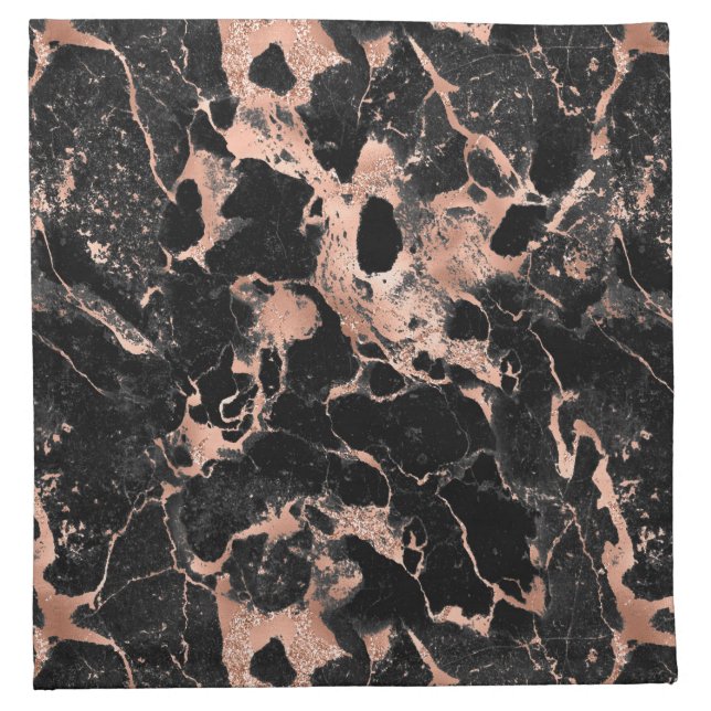 Modern Black and Rose Gold Marble Pattern Cloth Napkin (Front)