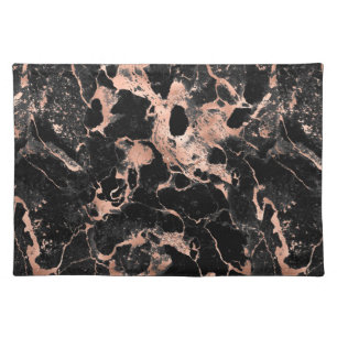 Modern Black and Rose Gold Marble Pattern Cloth Placemat