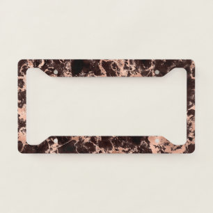 Modern Black and Rose Gold Marble Pattern License Plate Frame