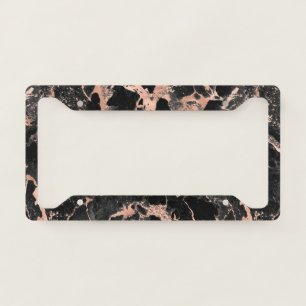 Modern Black and Rose Gold Marble Pattern License Plate Frame