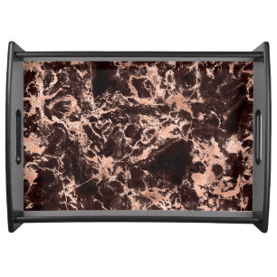 Modern Black and Rose Gold Marble Pattern Serving Tray