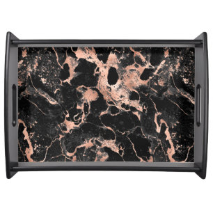 Modern Black and Rose Gold Marble Pattern Serving Tray