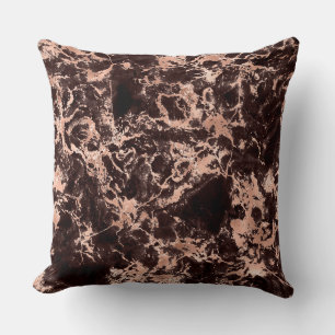 Modern Black and Rose Gold Marble Pattern Throw Pillow