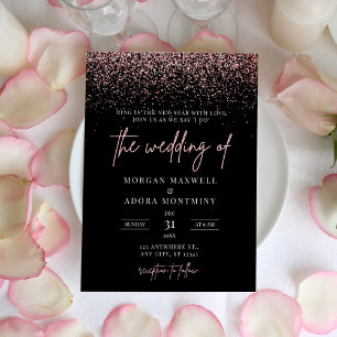 Modern Black and Rose Gold New Year's Eve Wedding Invitation