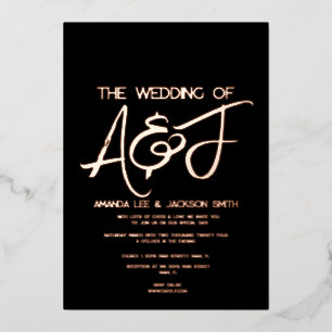 Modern Black and Rose Gold Wedding  Foil Invitation