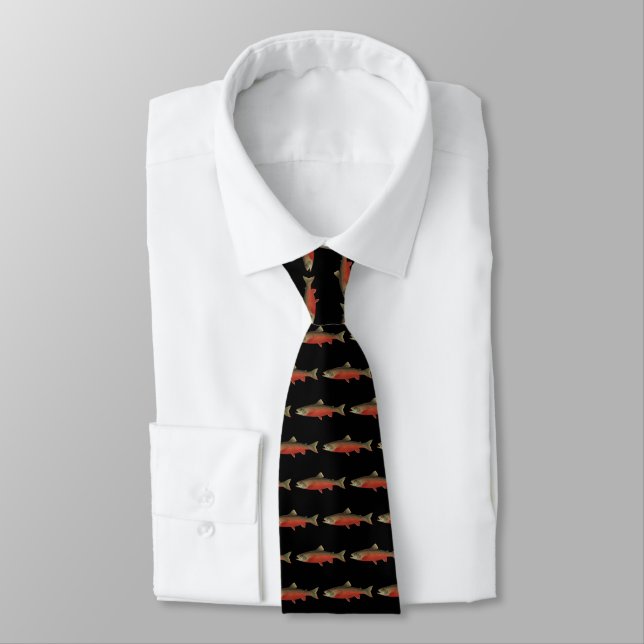 Modern Black and Rust Fisherman's Brown Trout Fish Neck Tie (Tied)