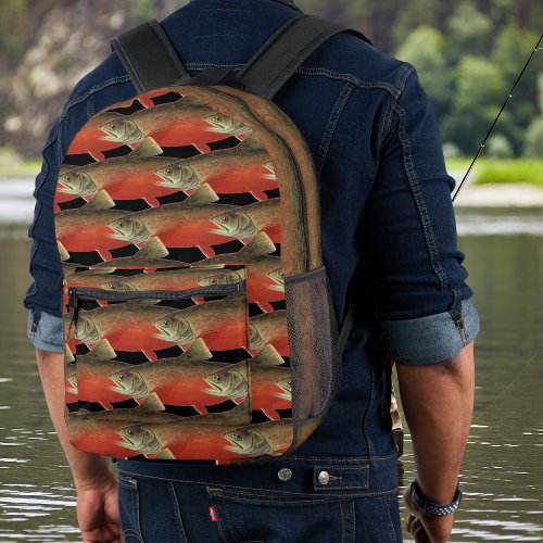 Modern Black and Rust Fishermans gift Salmon Printed Backpack