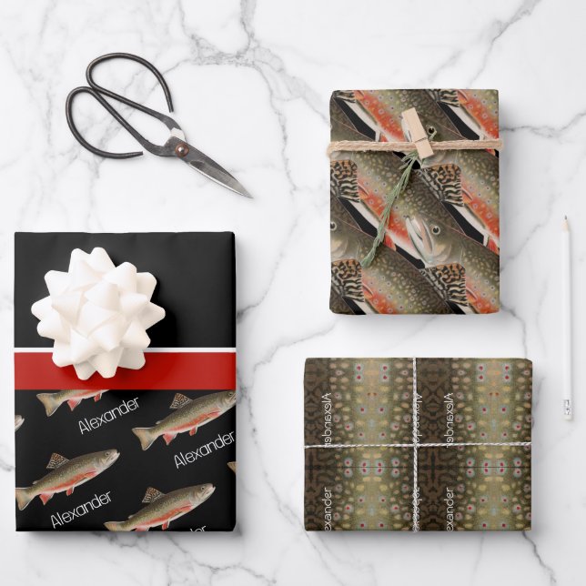 Modern Black and Rust Fisherman's gift Wrapping Paper Sheets (Front)