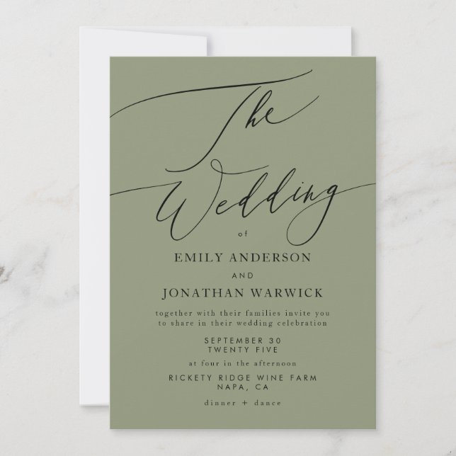 Modern Black and Sage Green Simple Wedding Invitation (Front)