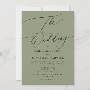 Modern Black and Sage Green Simple Wedding Invitation