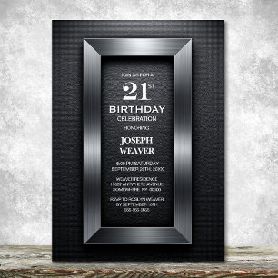 Modern Black and Silver 21st Birthday Party Invitation