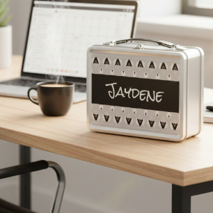 Modern Black And Silver Geometric Custom Metal Lunch Box