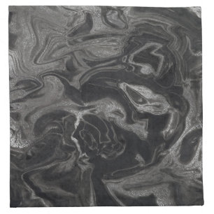 Modern Black and Silver Marble Pattern Cloth Napkin