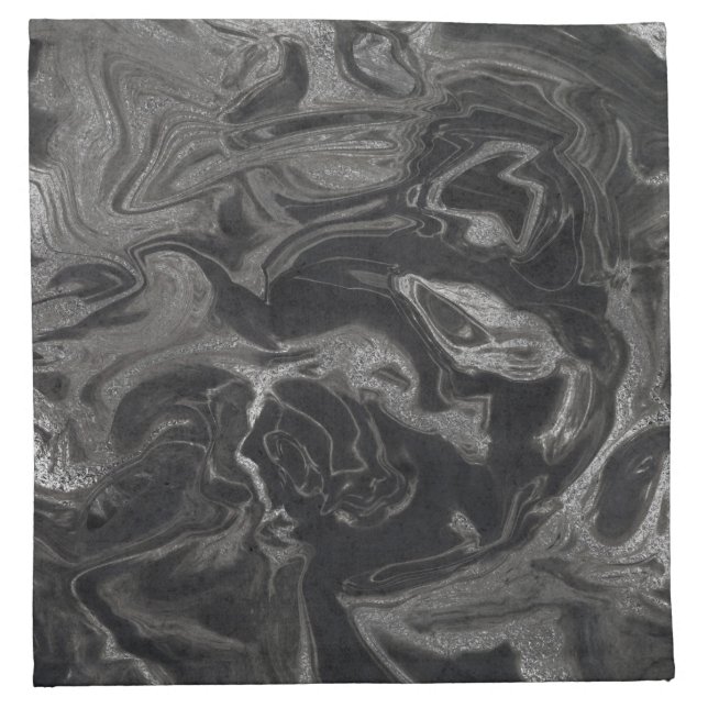 Modern Black and Silver Marble Pattern Cloth Napkin (Front)