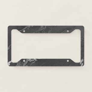Modern Black and Silver Marble Pattern License Plate Frame