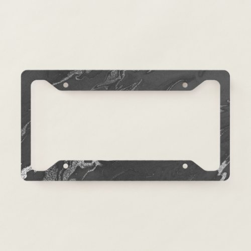 Modern Black and Silver Marble Pattern License Plate Frame