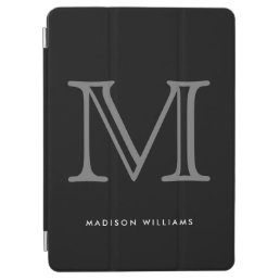 Modern Black and Silver Monogram Initial Notebook iPad Air Cover
