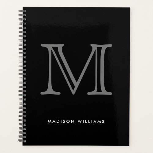 Modern Black and Silver Monogram Initial Planner