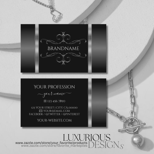 Modern Black and Silver Ornate Ornaments Elegant Business Card