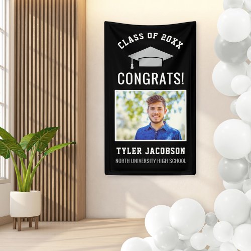 Modern Black and Silver Photo Graduation Party Banner