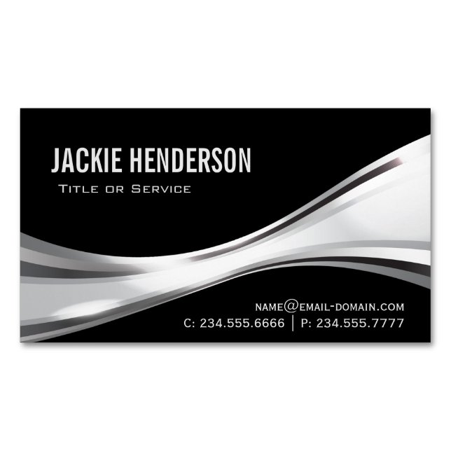Modern Black and Silver Professional Stylish Business Card Magnet (Front)