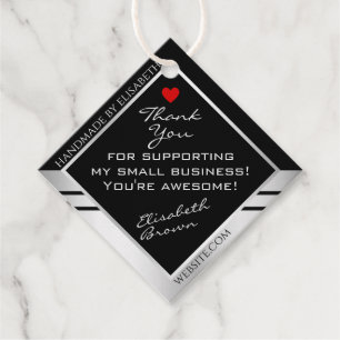 Modern Black and Silver Small Business Thank You Favor Tags