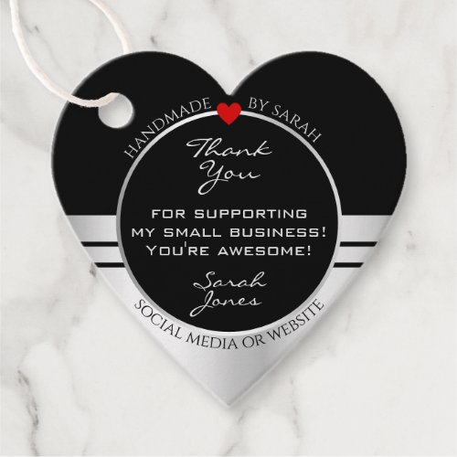 Modern Black and Silver Small Business Thank You Favor Tags