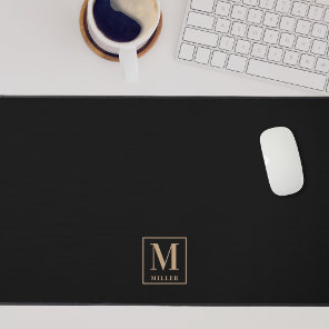 Modern Black and Tan Family Name Monogram Desk Mat